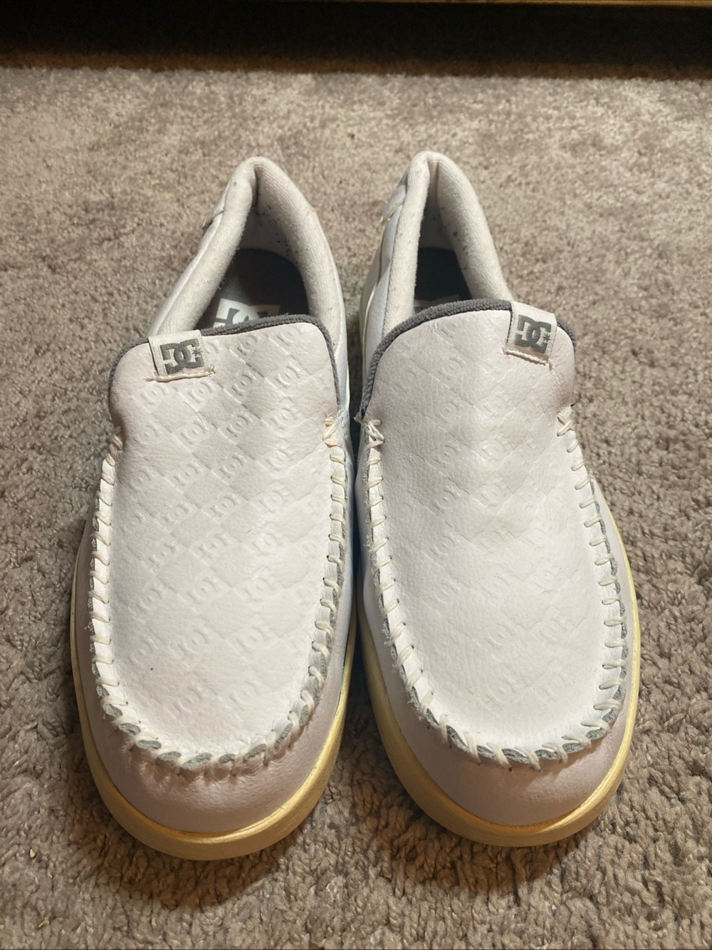 DC White Leather Slip-On Loafers with Grey  Trim